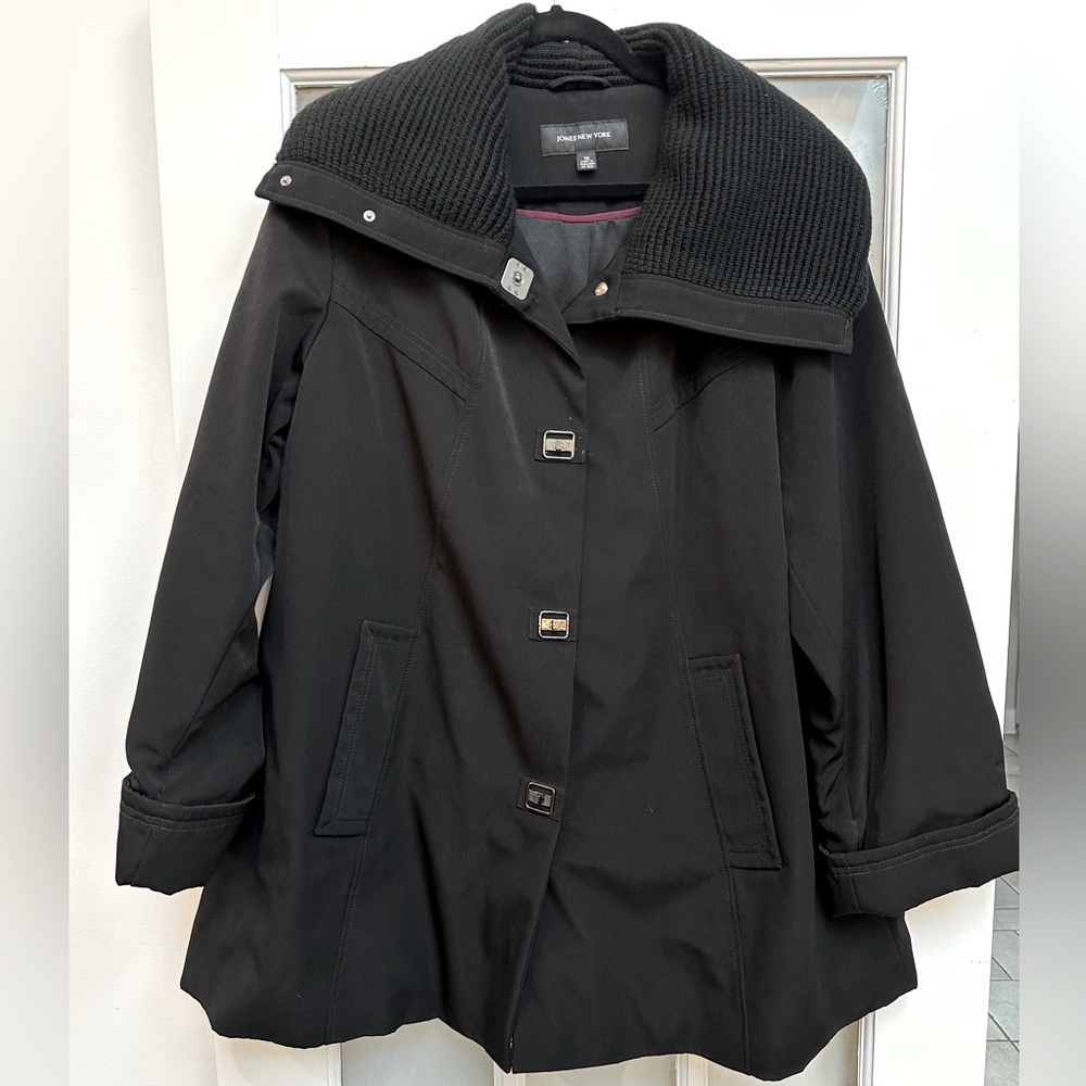 Jones New York Black Jacket Coat Knitted Collar Heavyweight Women Plus Size 1X